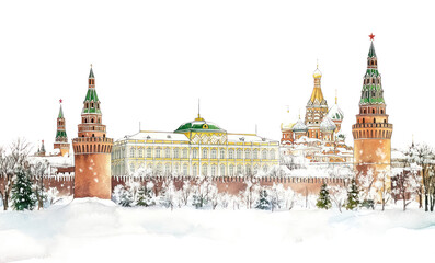 Fototapeta premium PNG Moscow in Russia landmarks architecture watercolor.