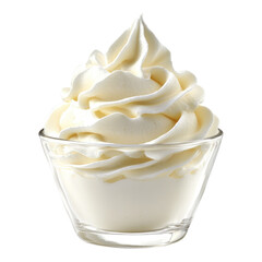 White whipped cream in bowl isolated on transparent background