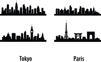 Obraz premium Iconic City Skylines Tokyo, Paris, and More - A Collection of Stunning Cityscape Illustrations