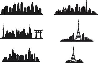 Obraz premium Iconic City Skylines A Collection of Elegant Black and White Cityscape Illustrations