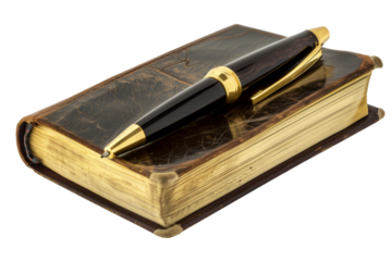 Writing pen on book isolated with transparent background perfect for back-to-school campaigns and study materials