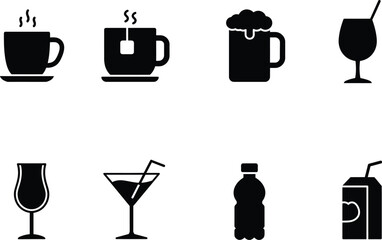 Beverage Icons Coffee, Tea, Beer, Cocktails, and More – A Comprehensive Set of Drink Illustrations