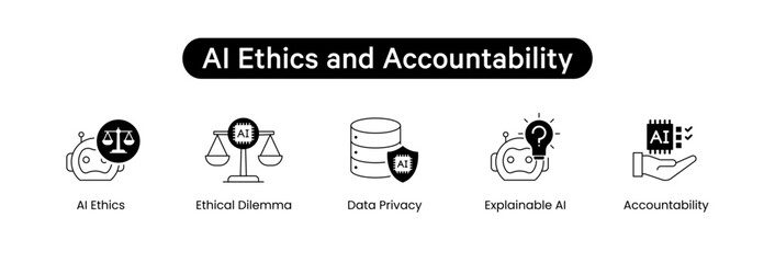 AI Ethics and Accountability Vector Icon Set &ndash; AI Ethics, Ethical Dilemma, Accountability