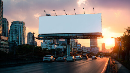 White Billboard in Urban Cityscape with Realistic Street Atmosphere, Generative AI