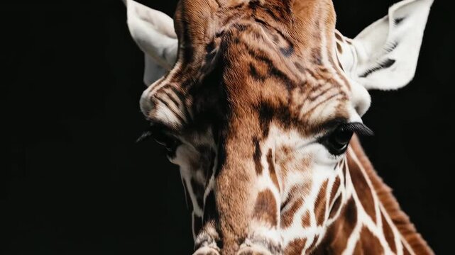 Graceful giraffe head movement against black background captured in ultra hd