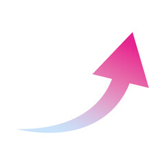 Pink to Blue Gradient Up Arrow with Curve on Transparent Background
