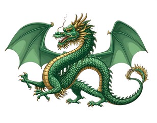 Obraz premium Green dragon with outstretched wings