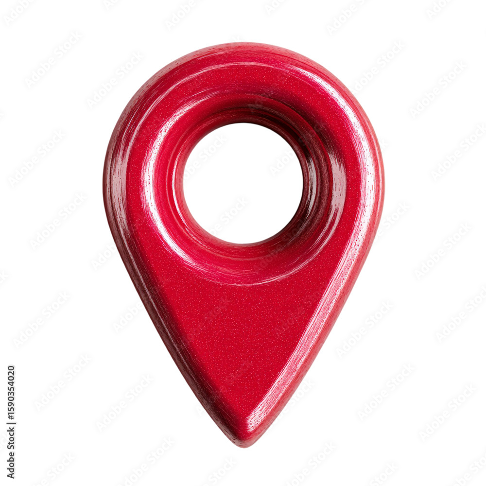 Fototapete Shiny red map pointer location pin navigation symbol on a plain backdrop isolated on transprint background