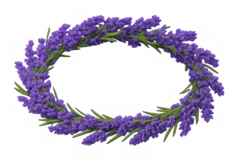 Beautiful oval lavender wreath isolated on transparent background, perfect for adding a touch of elegance to various design projects