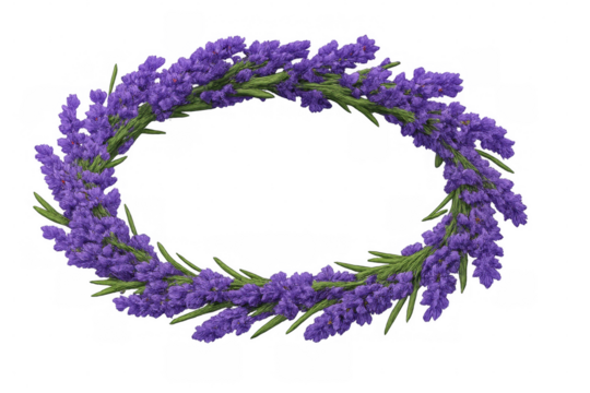 Beautiful oval lavender wreath isolated on transparent background, perfect for adding a touch of elegance to various design projects