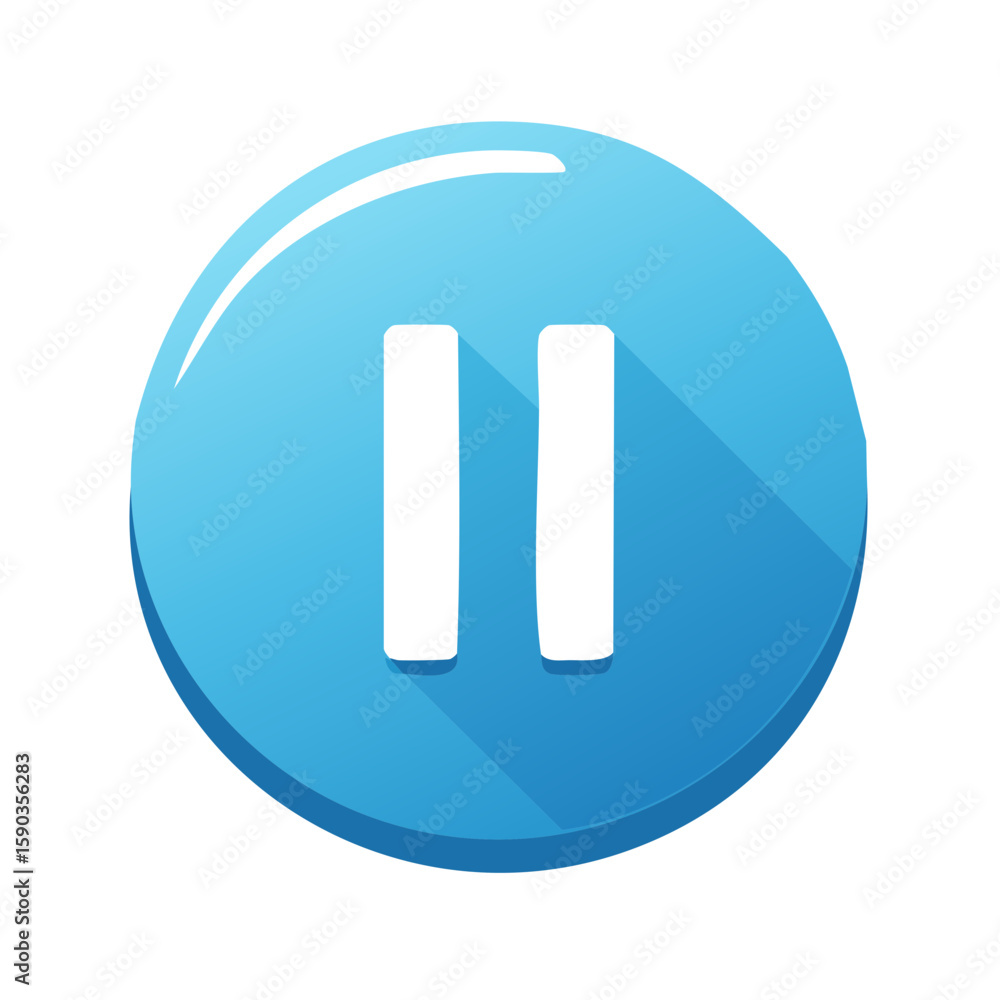 Poster pause symbol illustration: blue circular button with white pause icon for media control