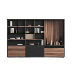 A detailed render of a Modular Wardrobe featuring clean lines, refined construction, and a contemporary aesthetic that maximizes storage efficiency, isolated on transparent background