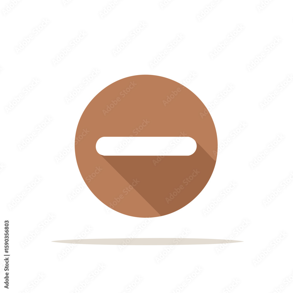 Poster minus symbol in a brown circle with subtle shadowing displaying the concept of subtraction or remova