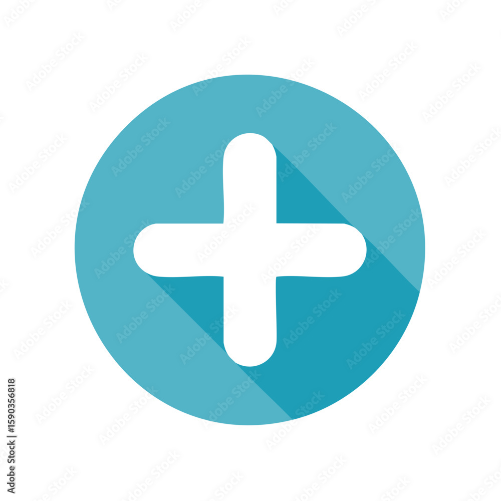 Poster positive vibes circle white plus sign on blue button with soft long shadow