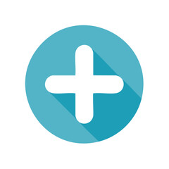 Fototapeta premium Positive Vibes Circle White Plus Sign on Blue Button with Soft Long Shadow