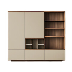 A detailed render of a Modular Wardrobe featuring clean lines, refined construction, and a contemporary aesthetic that maximizes storage efficiency, isolated on transparent background