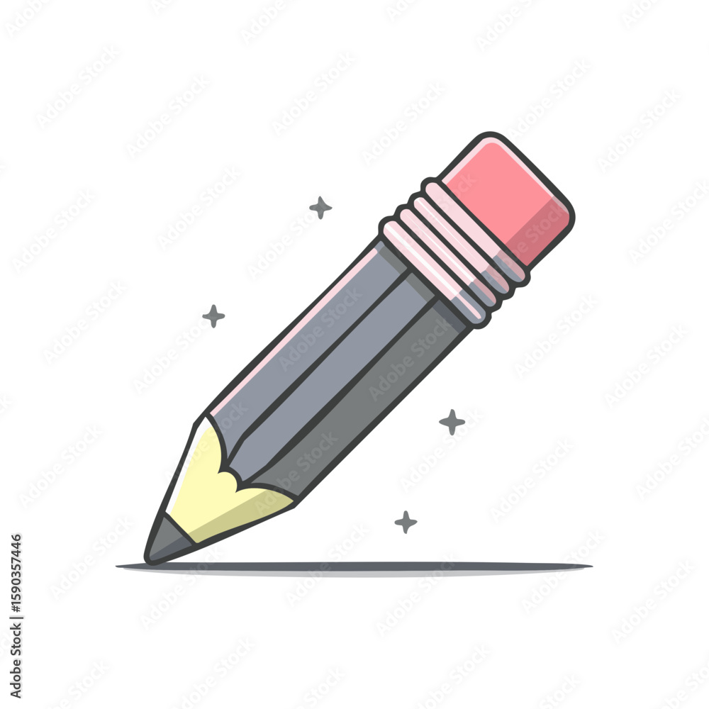Poster illustration of sharpened pencil with eraser tip and sparkles
