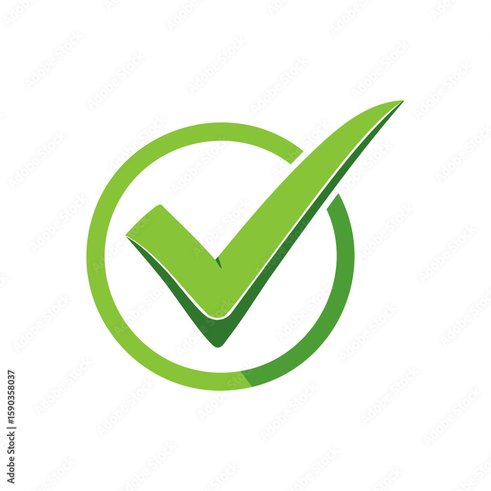 Poster lime green checkmark symbol in a circle signifying correctness and approval on a white background