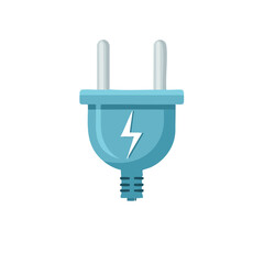 Obraz premium Stylized Electric Plug with Lightning Bolt Icon, Blue Cord, Power Supply