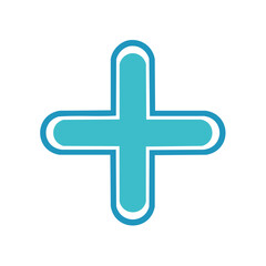 Obraz premium Medical cross symbol in blue with rounded edges, plus sign for healthcare use
