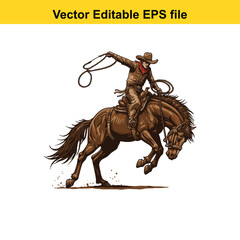 Naklejka premium Cowboy riding a horse in a dynamic illustration