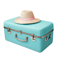 suitcase with luggage and white hat Isolated on a Transparent Background