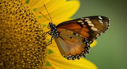 Butterfly perched on sunflower