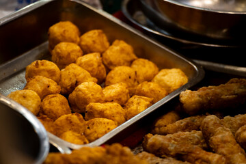 close-up of freshly fried fish balls