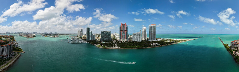 Panorama of Miami Beach skyline. Miami Beach cityscape. Miami Beach skyline with skyscrapers and...