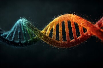A dynamic, colorful dna helix rendered with intricate detail, showcasing its double helix structure