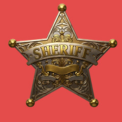 Sheriff badge on a chroma background. 3d rendering. Computer digital drawing.