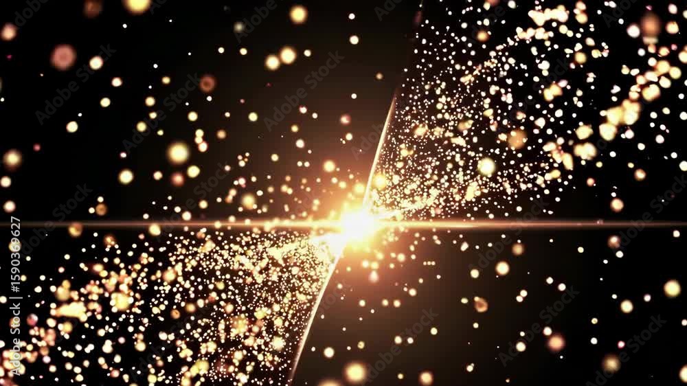 Poster radiant light burst and glittering particles in dynamic cosmic motion