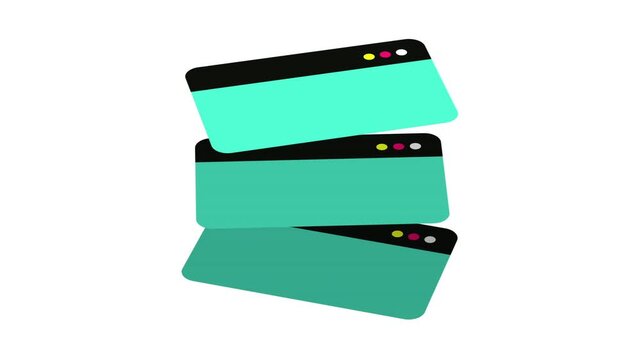 Looping animation of three stacked browser windows in grayscale tilting gently back and forth. Minimalist flat design. Suitable for tech, interface, or dark mode themes. High quality FullHD footage.