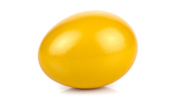Single, glossy yellow egg against white