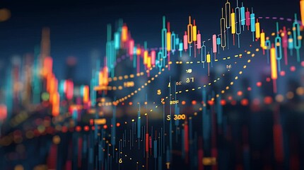 Abstract financial chart, night cityscape - Powered by Adobe