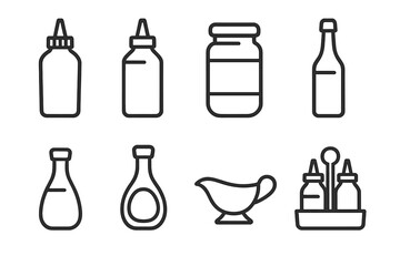 Condiment, sauce outline icon set. kitchen essentials and cooking icons collection