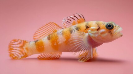 Colorful fish with orange and white markings on pink background