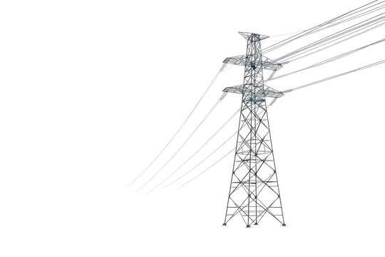 Power Line Tower Isolated on Transparent Background for Energy Projects