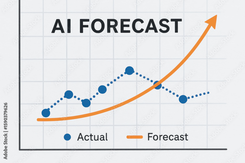 Poster ai forecast graph in energy trading shows actual data points and rising forecast line predicting fut