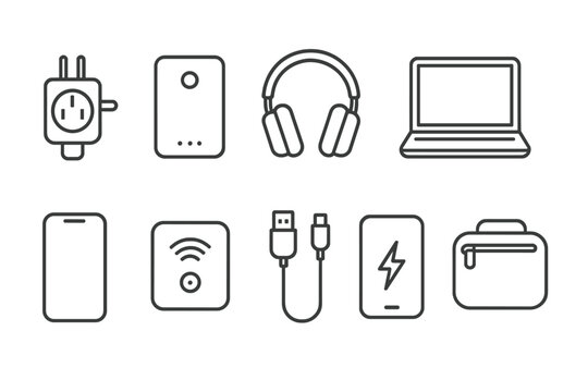 Electronics and device line icon set. gadgets, technology symbols in outline format
