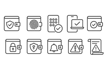 Security and privacy line icon set. protection, password, alert icons outline style