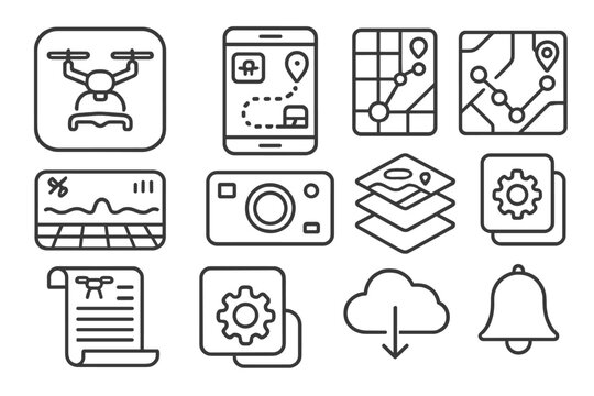 Navigation and drone line icon set. explore location and map icons in linear style