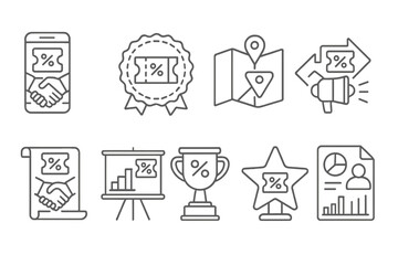 Business and marketing outline icon set. strategy, promotion, sales line collection