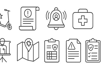 Healthcare and safety outline icon set. medical, emergency symbols in line style