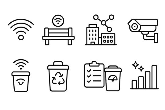 Smart city line icon set. urban planning, technology, connectivity icons collection