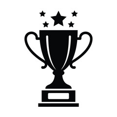 Black silhouette of a trophy with stars above representing achievement and victory