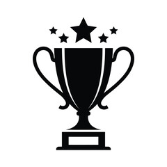 Black silhouette of a trophy with stars representing achievement and victory