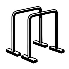 Black and White Vector Illustration of Parallel Gymnastics Bars - Minimalist Line Art for Fitness, Bodyweight Training, and Calisthenics Projects  

