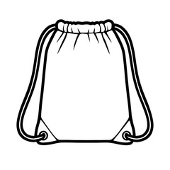 Black and White Vector Outline of a Drawstring Bag - Minimalist Line Art for Fashion, Packaging, and Product Mockups  
