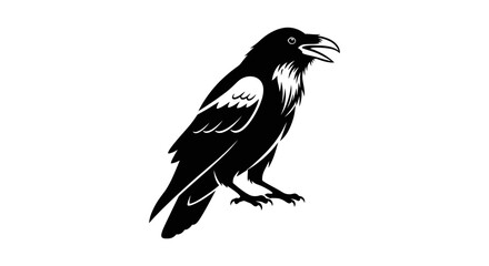Vector black raven vector illustration perched bird design element isolated crow silhouette graphic animal drawing